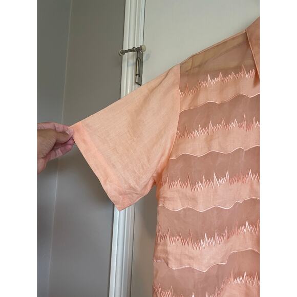 Harmony short sleeve linen button up shirt peach sheer collar art Size 18 - Picture 5 of 9